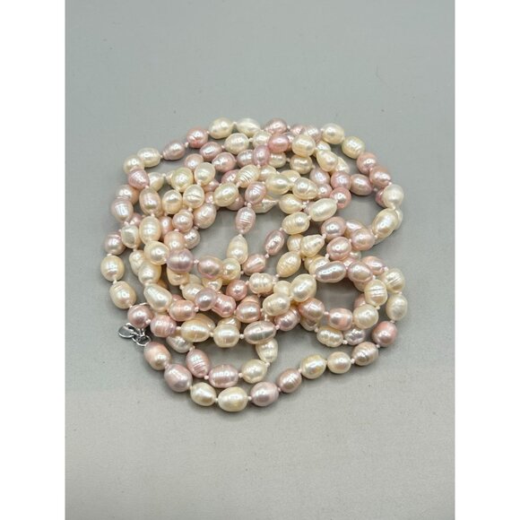 Freshwater Cultivated Pearl Necklace in Pale Pink & White Sterling Silver Clasp - Picture 2 of 7